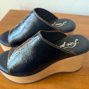Free People Gabriela Black Leather Wedge Sandals